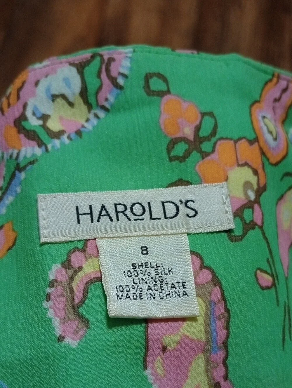 Harold's Green & Pink Paisley Floral Skirt with Pink Border Flowy Feminine